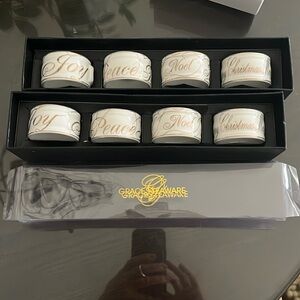 Lot of 8 ceramic Grace's Teaware napkin holders holiday Joy Peace gold trim